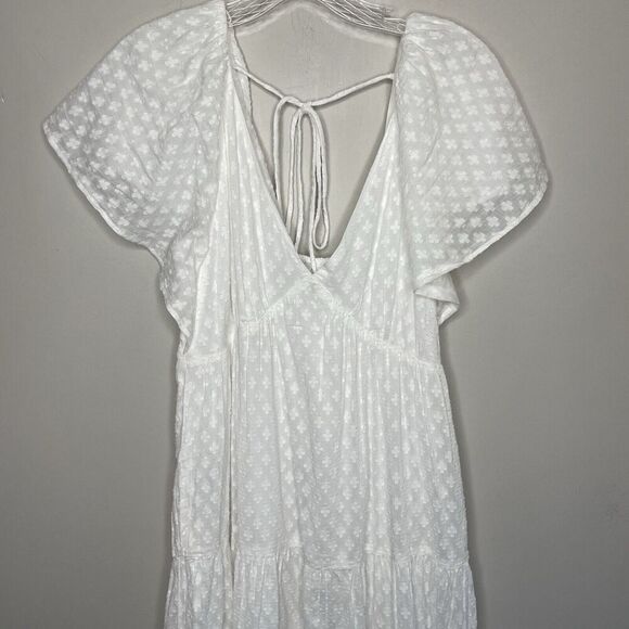 MADEWELL Midi Dress Women 8 Tie-Back Tiered NEW White V-Neck NQ594 - Picture 4 of 13